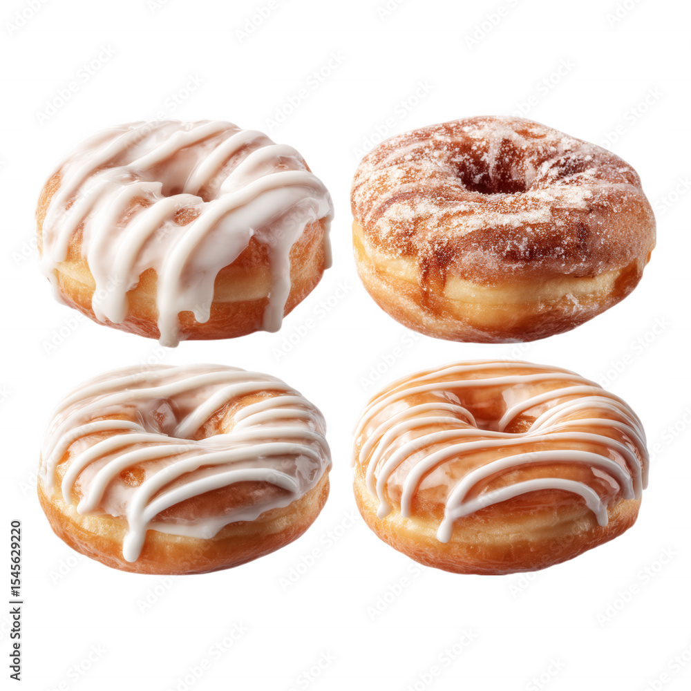 Fototapeta premium Glazed Donuts Top View Collection on Transparent Background