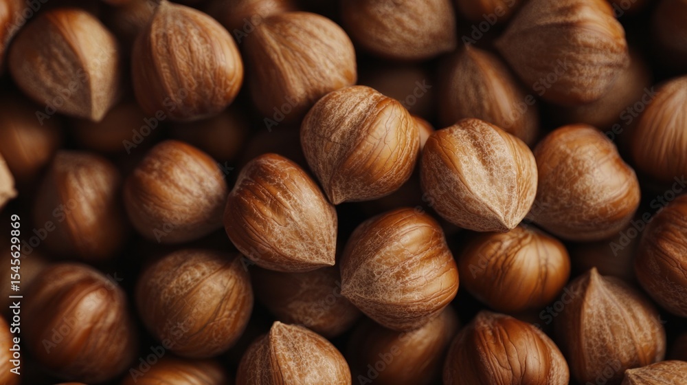 A close-up of a pile of hazelnuts with a natural brown color and a slightly rough texture. A close-up of a pile of hazelnuts with a natural brown color and a slightly rough texture.