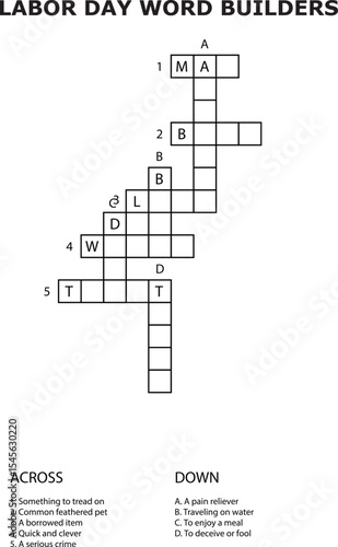Labor Day Word Builders Crossword Puzzle Grid Game Activity vector