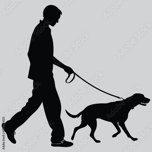 Dog Walker with Leash silhouette vector design art and illustration