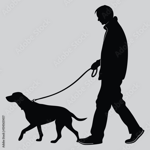 Dog Walker with Leash silhouette vector design art and illustration