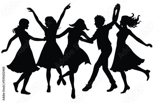 Silhouette of friends dancing and holding hands