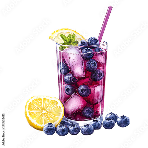 Refreshing Blueberry Lemonade with Ice and Mint