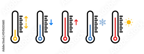 Collection of warm and cool temperature icon isolated on a white background. Set of temperature icon