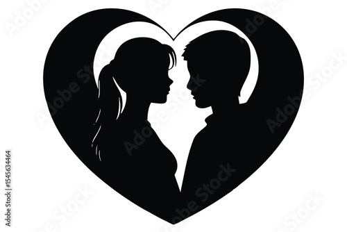 Silhouette of a teenage couple in love
