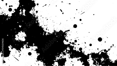 Fotografija Grunge Black Ink Splatter Texture on White Background, Abstract Paint Splash Des