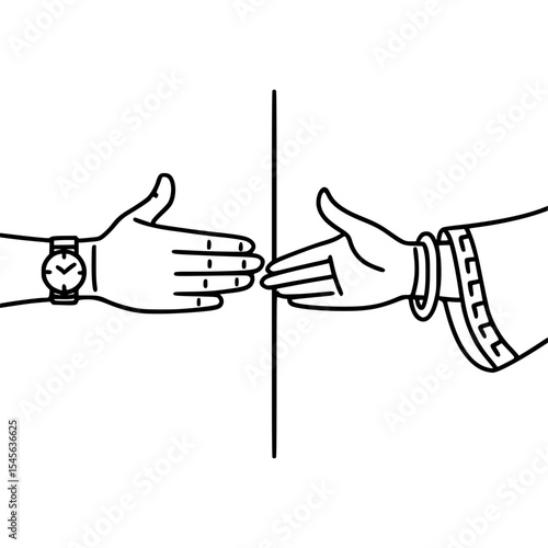 Hands reaching across a vertical dividing line
