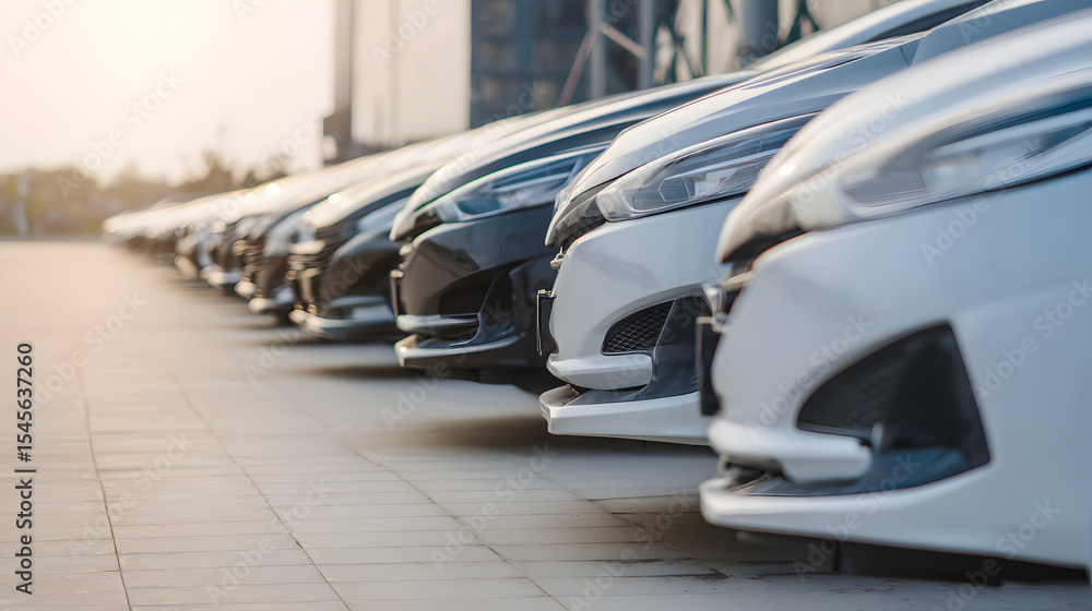 Shiny new cars lined up in a dealership, showcasing modern automotive elegance and sleek design. Shiny new cars lined up in a dealership, showcasing modern automotive elegance and sleek design.