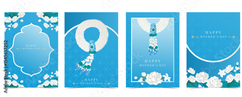 Set of mother’s day card with Jasmine flower and luxury frame for A4 vertical design
