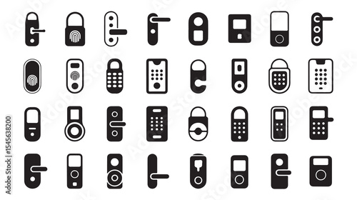 Modern Door Access Control Systems Icon Set, a collection of various modern door access control system icons vector art on white