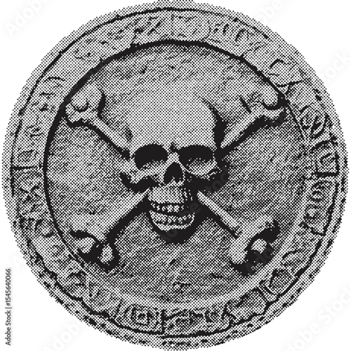 Pirate treasure coins halftone grunge vector design element