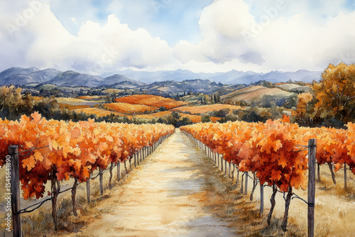 Vineyard painted in autumn colors.