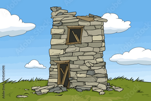 Destroyed house landscape 