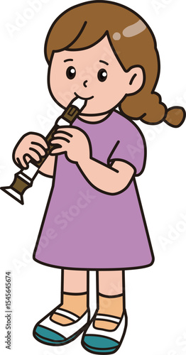 音楽の授業_リコーダー
This is an illustration of a child learning music. A child playing a recorder.