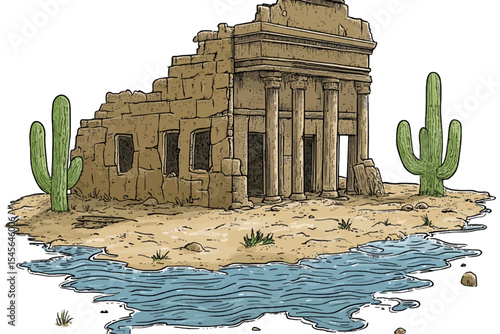 Destroyed house in desert isolated 