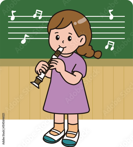 音楽の授業_リコーダー
This is an illustration of a child learning music. A child playing a recorder.