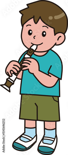 音楽の授業_リコーダー
This is an illustration of a child learning music. A child playing a recorder.