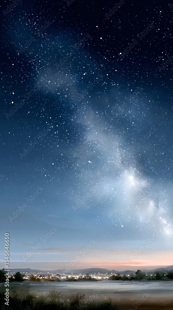 Fototapeta premium Seamless pattern of an elegant starry night illustration showing a cloudless sky and shimmering constellations in rich deep blue gradients