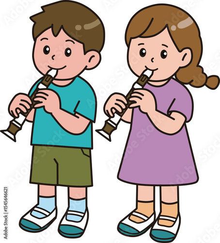 音楽の授業_リコーダー
This is an illustration of a child learning music. A child playing a recorder.