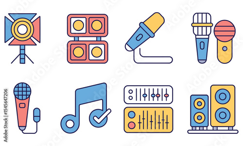 Lighting and Audio Tools Flat Vector Icons Collection

