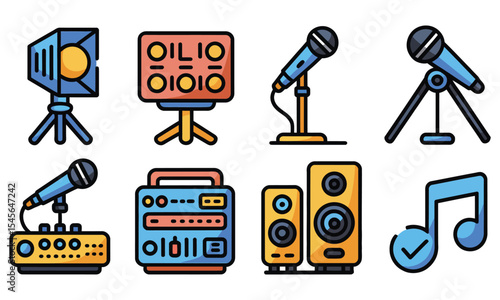 Lighting and Audio Tools Flat Vector Icons Collection

