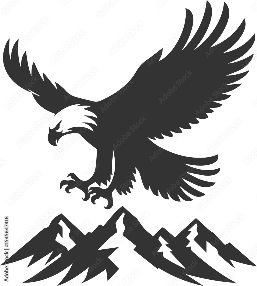 Obraz premium Mountain peak with eagle bird vector drawing silhouette