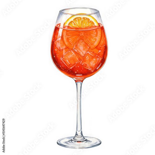 Aperol spritz cocktail watercolor illustration isolated on transparent background