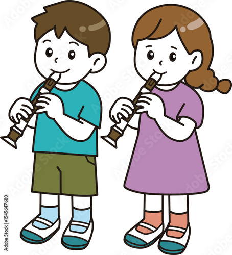 音楽の授業_リコーダー
This is an illustration of a child learning music. A child playing a recorder.