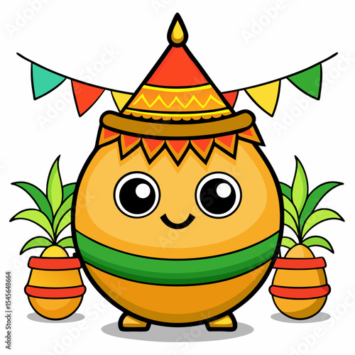 Pongal festival celebrations with traditional decorations on white background  