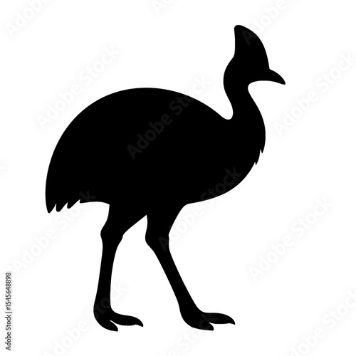 Cassowary Silhouette in Bold Black Against White Background