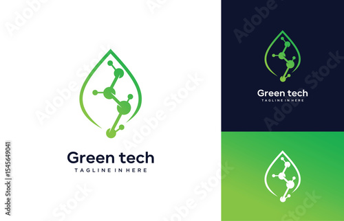 Green tech logo design. leaf with digital data technology design graphic vector illustration