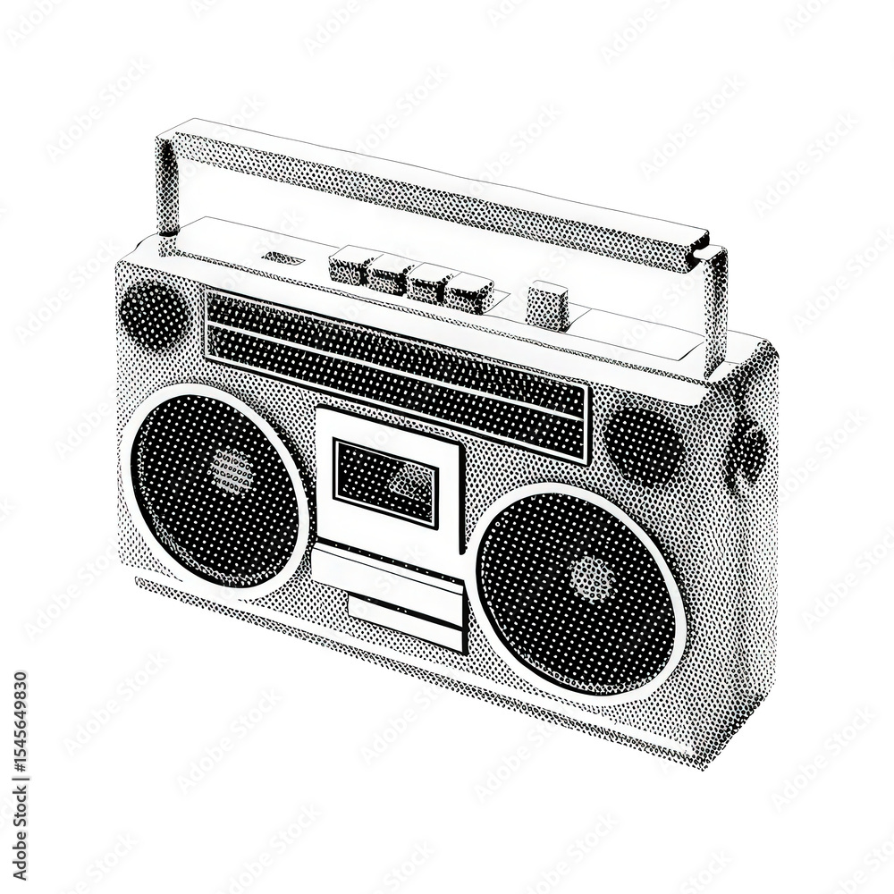 Fototapeta premium Retro Boombox Audio Player Illustration, Cut Out