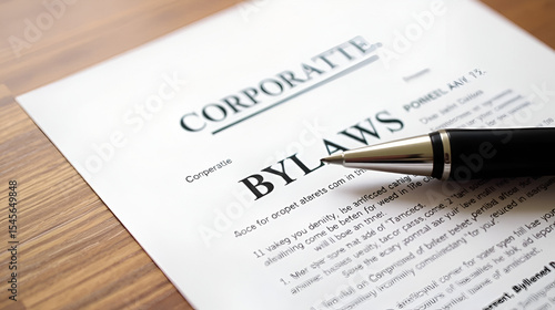 Legal document Corporate Bylaws on paper with pen