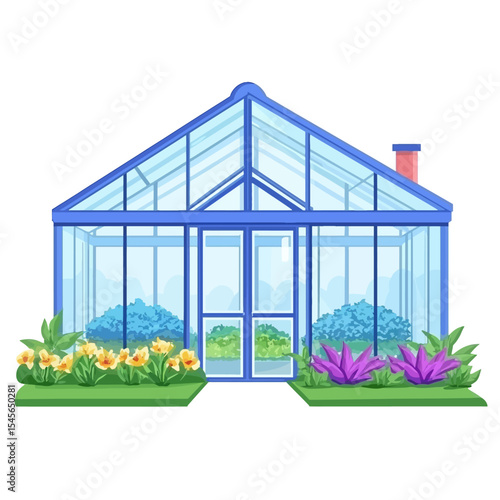 greenhouse with plants isolated on white 
