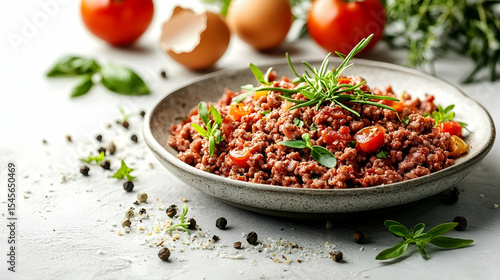 Prepared ground meat dish with herbs