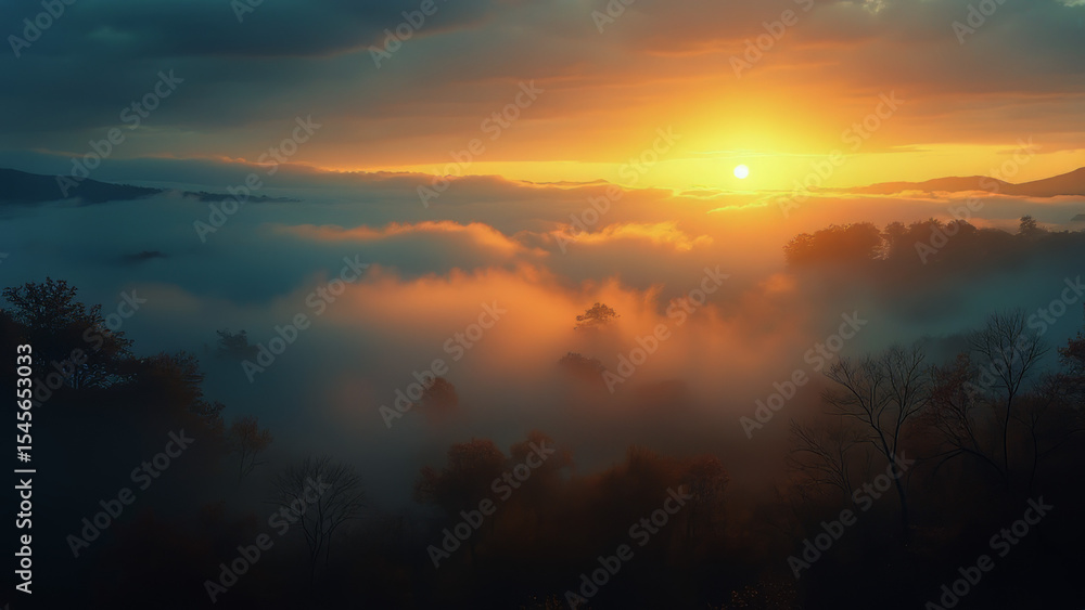 Misty Forest Sunrise Over Mountains Misty Forest Sunrise Over Mountains