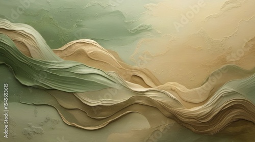 A serene abstract zen background featuring a harmonious blend of earthy colors such as sage green, sandy beige, and mossy brown, all woven together with smooth, organic textures 