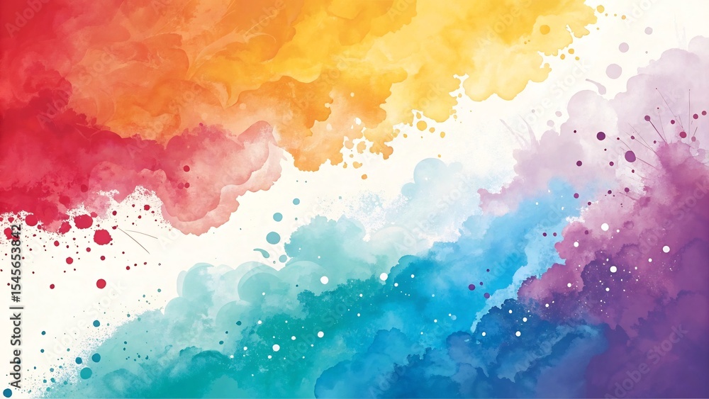 Obraz premium Vibrant Watercolor Rainbow Splashes Colorful Abstract Art Background
