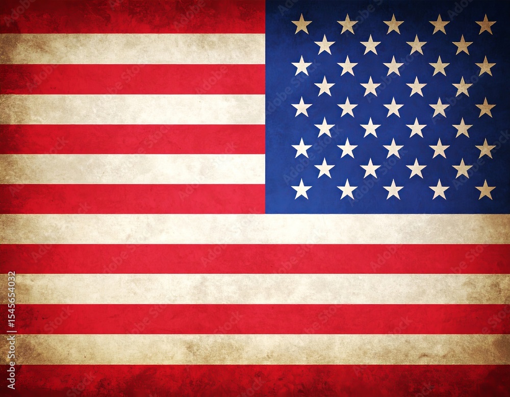 Naklejka premium Distressed American Flag Background, Patriotism, Vintage Texture