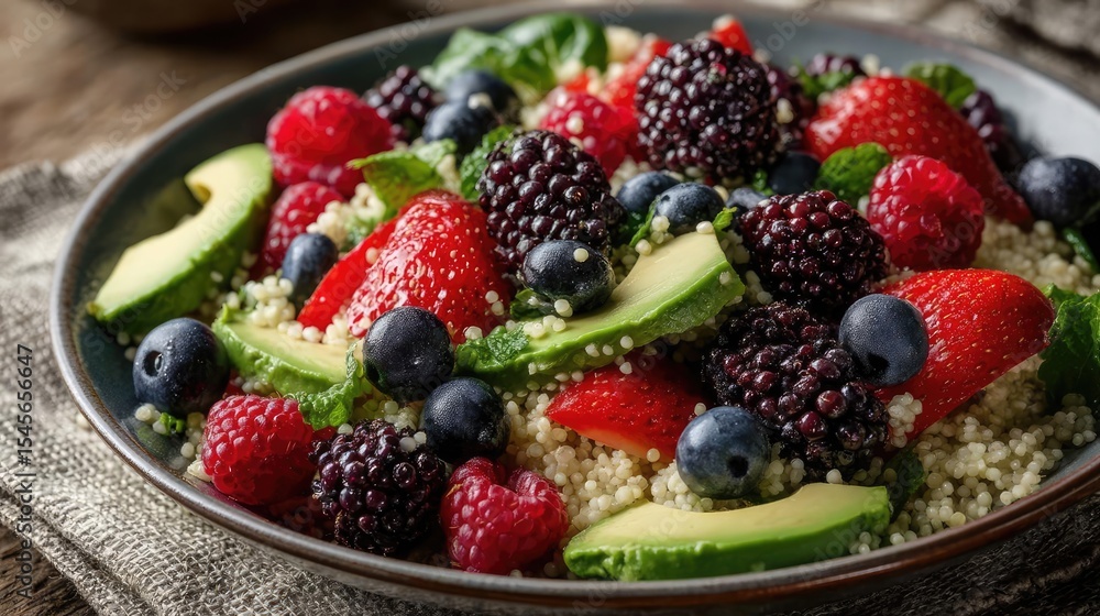 Avoid red meat with celery and vegetables concept. Vibrant quinoa salad topped with fresh berries and avocado slices. Avoid red meat with celery and vegetables concept. Vibrant quinoa salad topped with fresh berries and avocado slices.