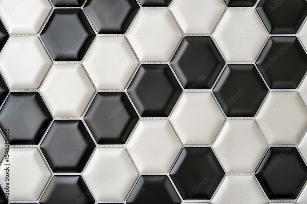 Fototapeta premium Black and white hexagonal tile pattern background