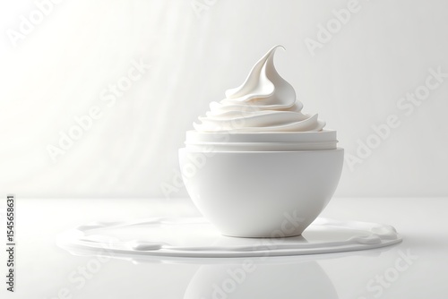 Swirl of Cream in White Ceramic Bowl – Minimalist Cosmetic Product with Clean Background