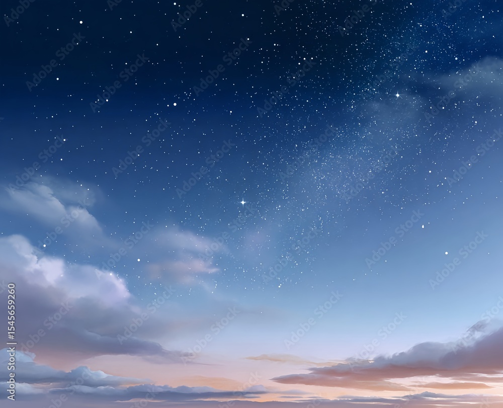 Fototapeta premium Seamless pattern of an elegant starry night illustration showing a cloudless sky and shimmering constellations in rich deep blue gradients