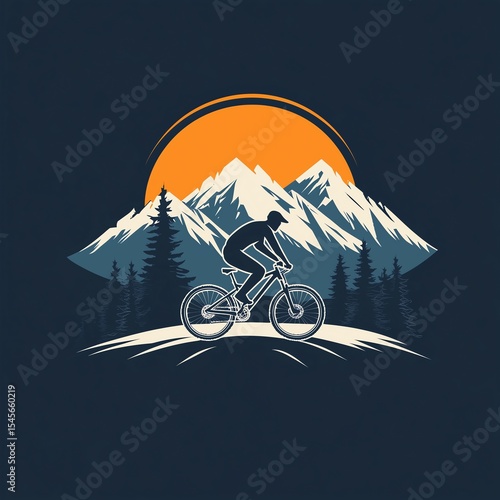 Minimalist mountain bike logo design in vector style, clean and modern with copy space for text, suitable for branding and merchandise