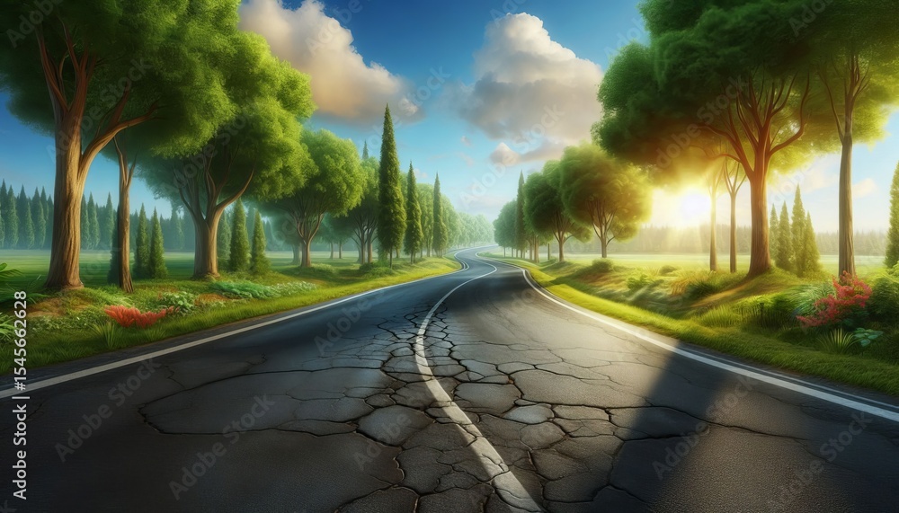 Fototapeta premium Cracked Asphalt Road
