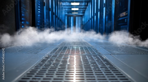 Close-Up of Raised Floor Air Vent in Data Center with Steam