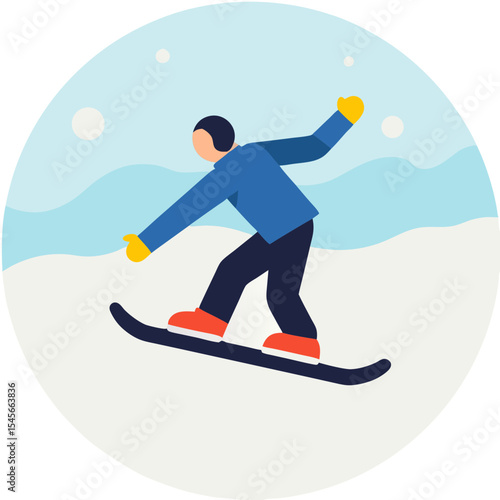 Minimalist Vector SVG Illustration of a Person Snowboarding in Flat Modern Style with Bright Colors for Web and Digital Media