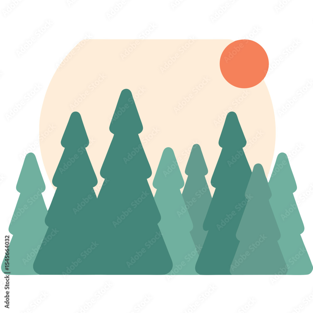 Minimalist Vector SVG Illustration of Coniferous Trees with Sun in Modern Flat Style for Nature Themed Design Minimalist Vector SVG Illustration of Coniferous Trees with Sun in Modern Flat Style for Nature Themed Design
