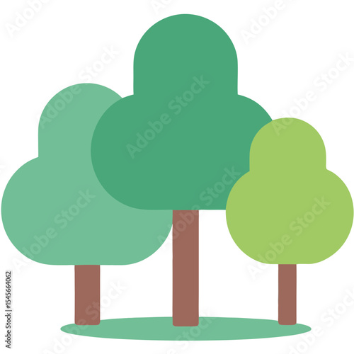 Minimalist Vector SVG Illustration of Three Trees with Flat Design Style and Natural Green and Brown Colors