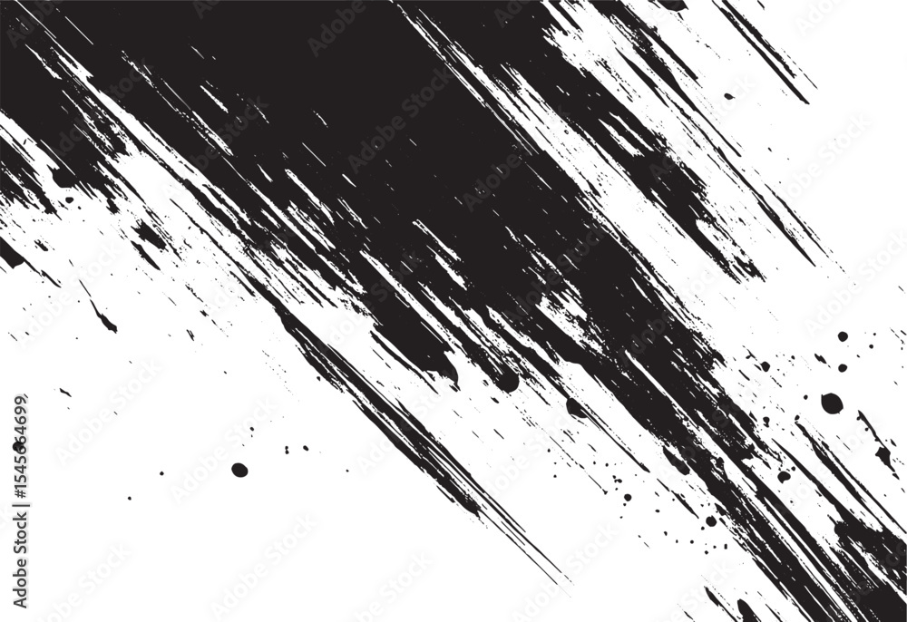 Naklejka premium Black ink brush strokes, abstract art, white background, distressed overlay and grunge background